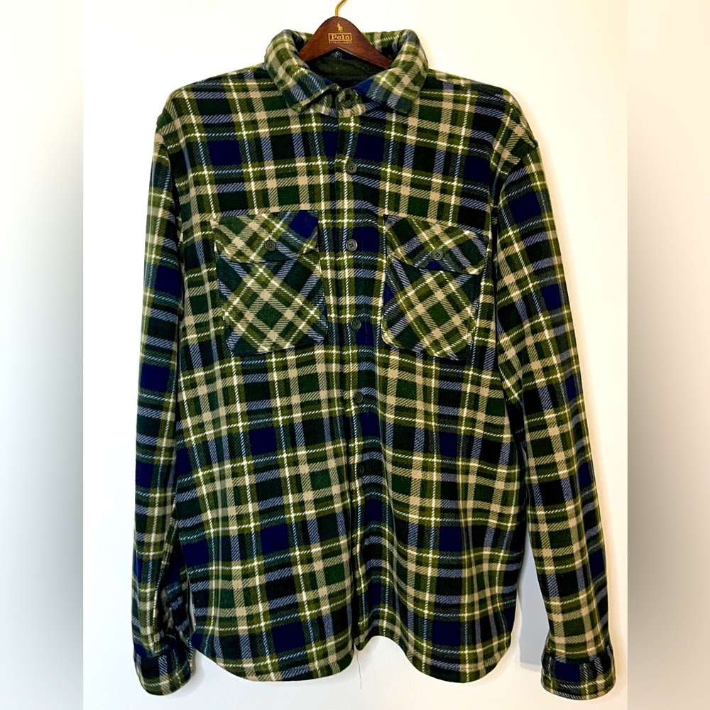 Boston Traders Shirt Jacket Men’s XXL Plaid Sherpa Lined‎ Shacket Green Tan Gorp